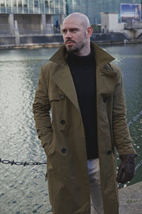 Men's Military Khaki Gabardine Trench Coat