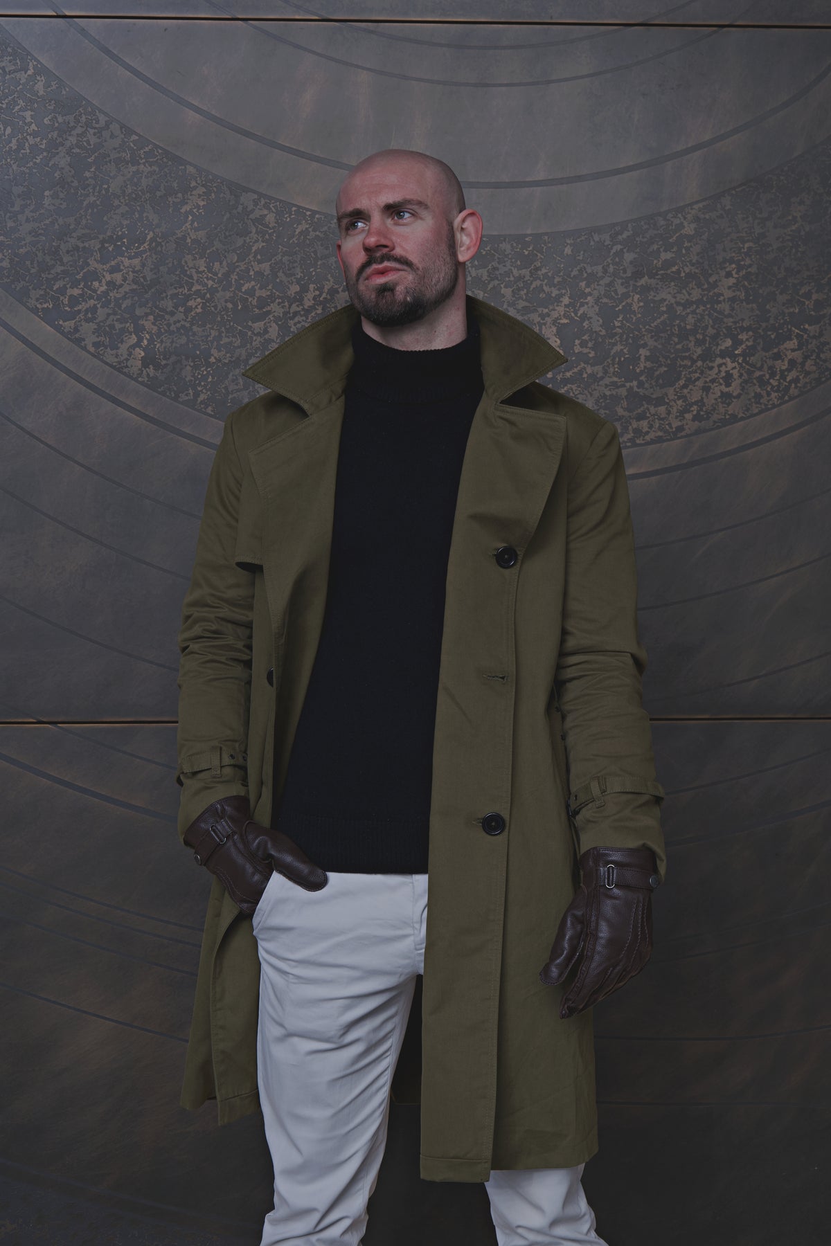 Men's Military Khaki Gabardine Trench Coat