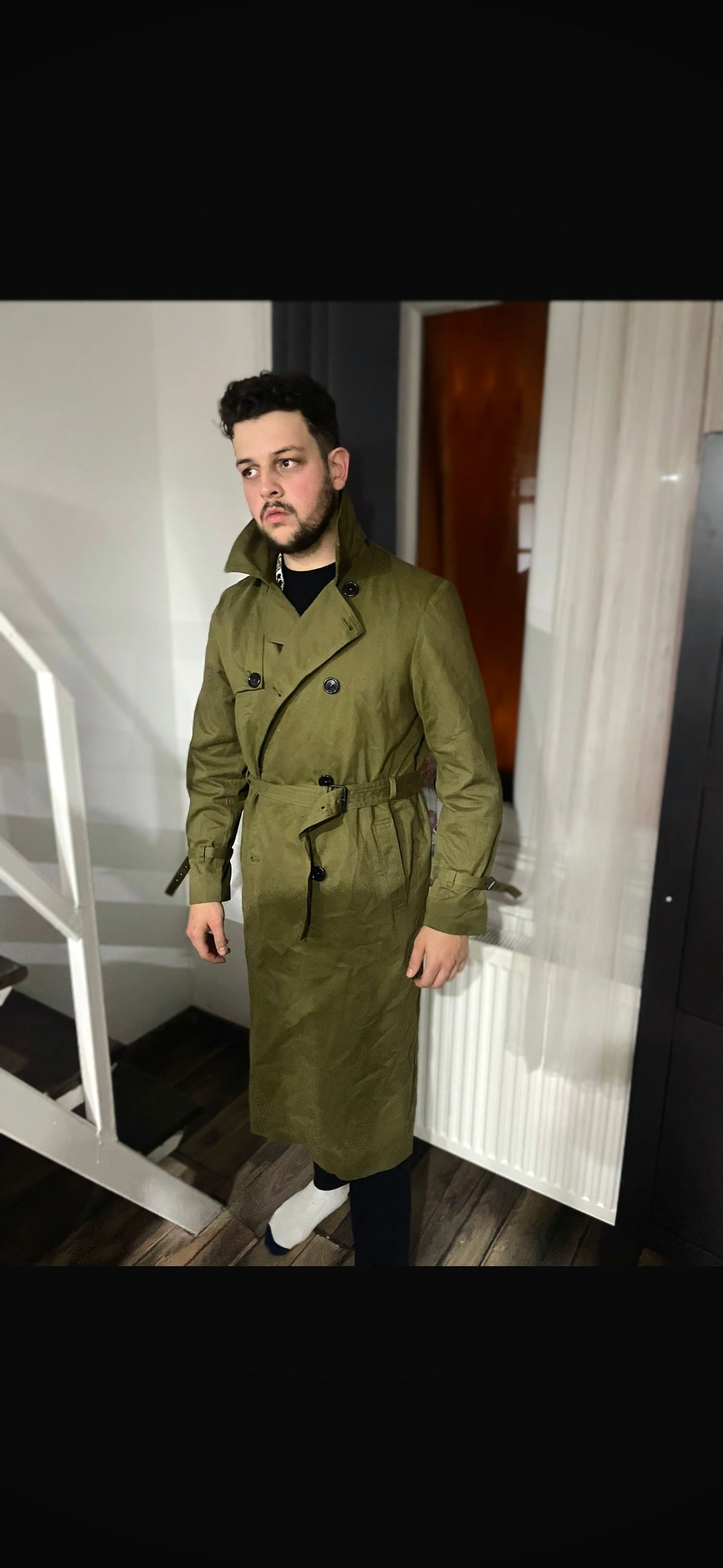 Men's Military Khaki Gabardine Trench Coat